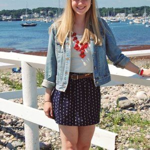 J. Crew Pull-On Navy Mini Skirt with White Anchor⚓️ Print (size XL)